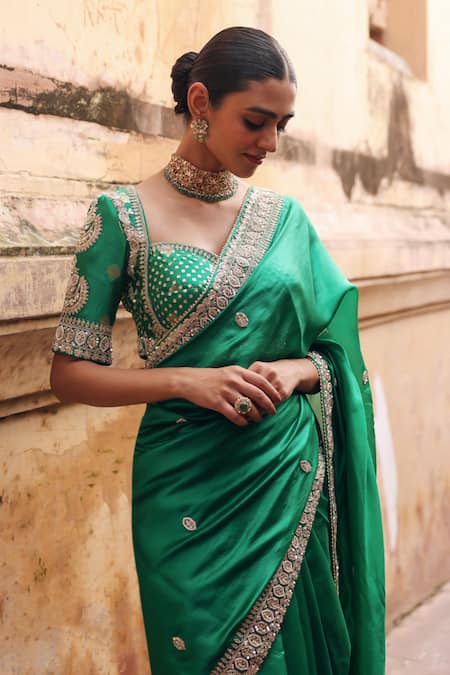 Buy Vinita Bhansali Green Silk Embroidery, Sequins, Stones, Zari Hiral Saree With Blouse Online at Aza Fashions Buy_Vinita Bhansali_Green Silk Embroidery, Sequins, Stones, Zari Hiral Saree With Blouse _Online_at_Aza_Fashions