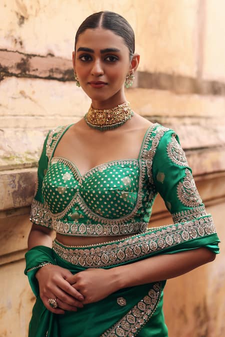 Shop Vinita Bhansali Green Silk Embroidery, Sequins, Stones, Zari Hiral Saree With Blouse Online at Aza Fashions Shop_Vinita Bhansali_Green Silk Embroidery, Sequins, Stones, Zari Hiral Saree With Blouse _Online_at_Aza_Fashions