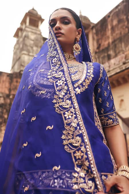 Vinita Bhansali Blue , Organza Embroidery, Zari, Metallic Aavya Kurta Lehenga Set Online at Aza Fashions Vinita Bhansali_Blue , Organza Embroidery, Zari, Metallic Aavya Kurta Lehenga Set _Online_at_Aza_Fashions