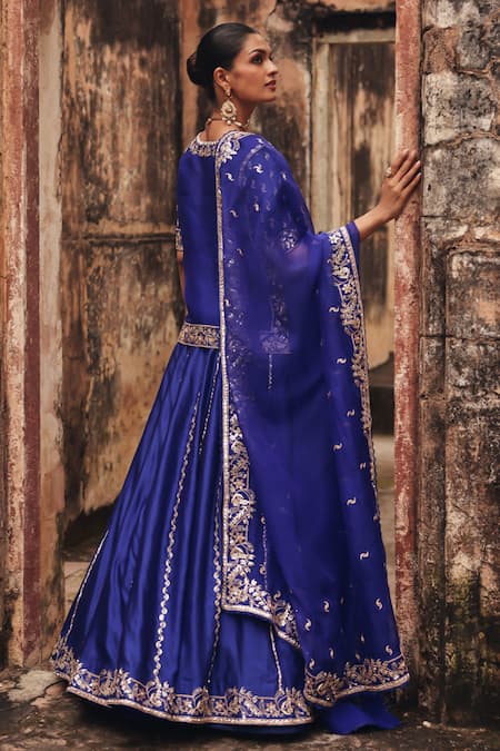 Shop Vinita Bhansali Blue , Organza Embroidery, Zari, Metallic Aavya Kurta Lehenga Set at Aza Fashions Shop_Vinita Bhansali_Blue , Organza Embroidery, Zari, Metallic Aavya Kurta Lehenga Set _at_Aza_Fashions
