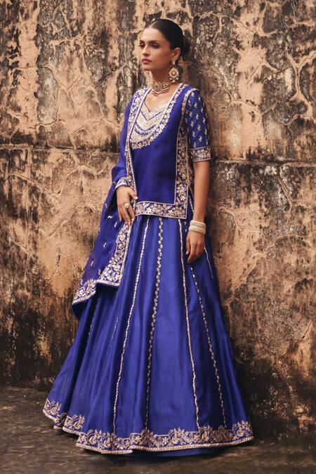 Buy Vinita Bhansali Blue , Organza Embroidery, Zari, Metallic Aavya Kurta Lehenga Set Buy_Vinita Bhansali_Blue , Organza Embroidery, Zari, Metallic Aavya Kurta Lehenga Set