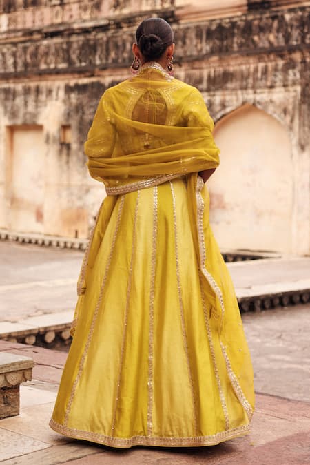 Shop Vinita Bhansali Green , Organza Embroidery, Sequins, Zari, Ravya Hand Lehenga Set at Aza Fashions Shop_Vinita Bhansali_Green , Organza Embroidery, Sequins, Zari, Ravya Hand Lehenga Set _at_Aza_Fashions