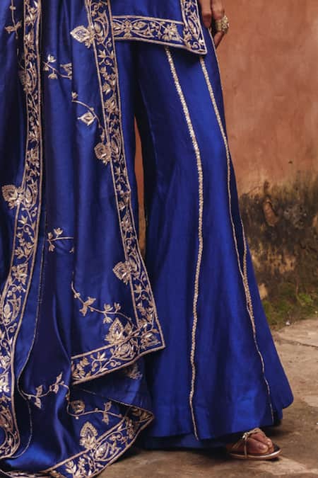 Vinita Bhansali Blue Silk Embroidery, Zari, Sequins, Metallic Krisha Hand Kurta Sharara Set Online at Aza Fashions Vinita Bhansali_Blue Silk Embroidery, Zari, Sequins, Metallic Krisha Hand Kurta Sharara Set _Online_at_Aza_Fashions