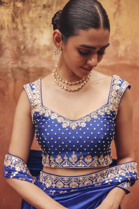 Buy Vinita Bhansali Blue Silk Embroidery, Metallic Thread, Sequins, Aavya Lehenga Saree With Blouse Online at Aza Fashions Buy_Vinita Bhansali_Blue Silk Embroidery, Metallic Thread, Sequins, Aavya Lehenga Saree With Blouse _Online_at_Aza_Fashions