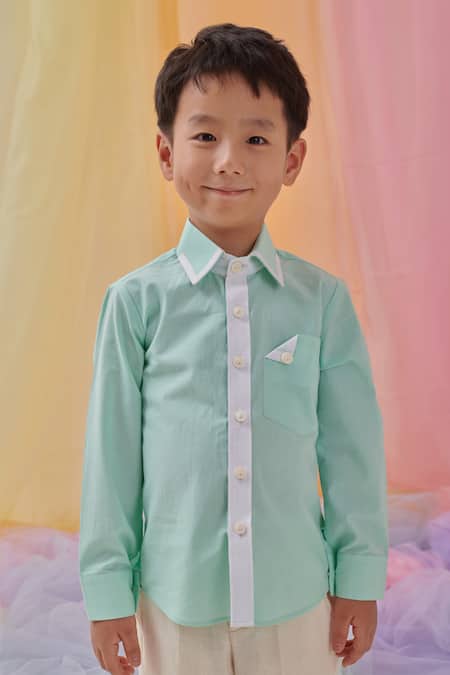 Buy_Littleens_Mint Cotton Furin Summer Sea Green Shirt _Online_at_Aza_Fashions