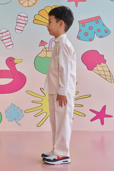 Shop_Littleens_Peach Vegan Silk Embroidery Blythe The Colorblock Shirt With Pant 