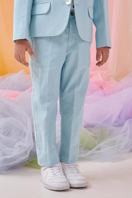 Littleens Sky Blue Cotton Embroidery, Beads, Sequins Elora Blazer With Pant at Aza Fashions Littleens_Sky Blue Cotton Embroidery, Beads, Sequins Elora Blazer With Pant _at_Aza_Fashions