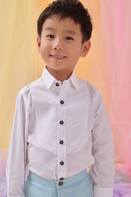 Buy_Littleens_White Cotton Otis The Wealthy Shirt _Online_at_Aza_Fashions