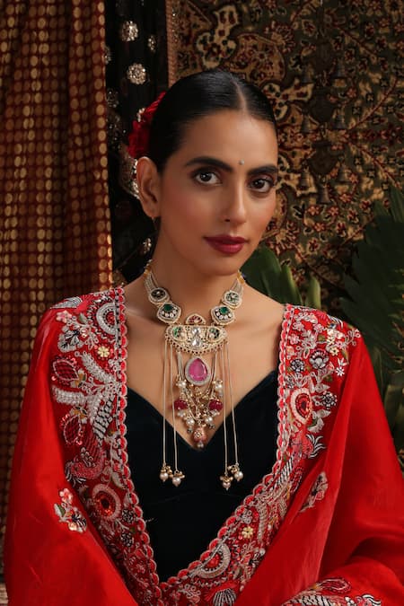 Swabhimann Stone & Pearl Embellished Long Necklace 