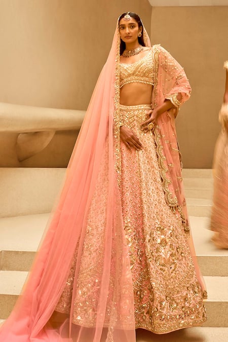 Tamanna Punjabi Kapoor Pink Silk, Tulle Embroidery, Sequins, Stones, Beads Embellished Raw Lehenga Set Online at Aza Fashions Tamanna Punjabi Kapoor_Pink Silk, Tulle Embroidery, Sequins, Stones, Beads Embellished Raw Lehenga Set _Online_at_Aza_Fashions