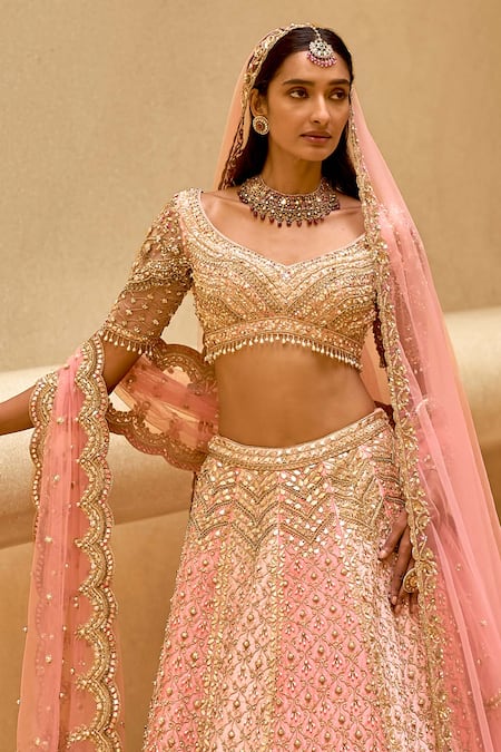 Buy Tamanna Punjabi Kapoor Pink Silk, Tulle Embroidery, Sequins, Stones, Beads Embellished Raw Lehenga Set Online at Aza Fashions Buy_Tamanna Punjabi Kapoor_Pink Silk, Tulle Embroidery, Sequins, Stones, Beads Embellished Raw Lehenga Set _Online_at_Aza_Fashions