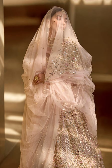 Tamanna Punjabi Kapoor Pink Silk, Shantoon, Net Embroidery, Mirrors, Sequins, Embellished Lehenga Set at Aza Fashions Tamanna Punjabi Kapoor_Pink Silk, Shantoon, Net Embroidery, Mirrors, Sequins, Embellished Lehenga Set _at_Aza_Fashions