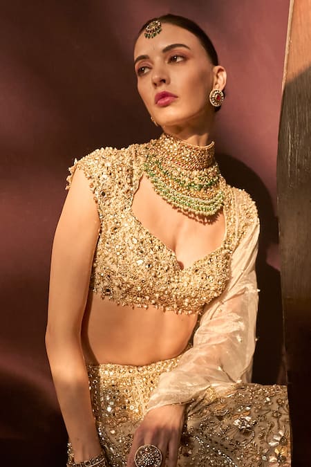 Tamanna Punjabi Kapoor Gold Tissue Sequins, Mirrors, Zari, Beads, Embellished Lehenga Blouse Set Online at Aza Fashions Tamanna Punjabi Kapoor_Gold Tissue Sequins, Mirrors, Zari, Beads, Embellished Lehenga Blouse Set _Online_at_Aza_Fashions