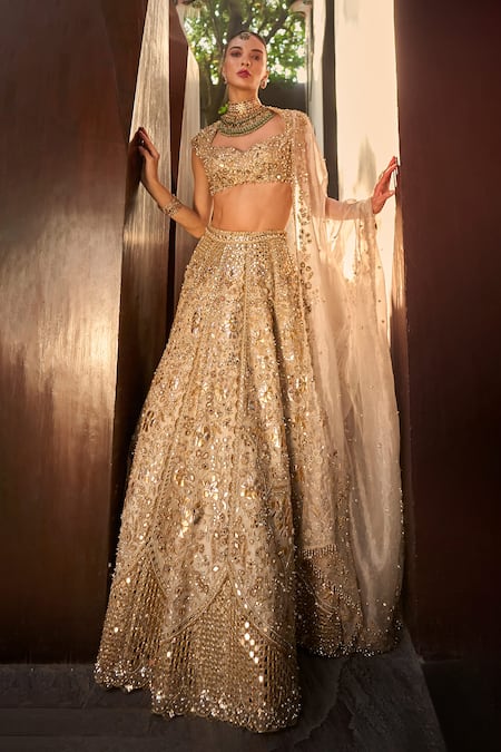 Shop Tamanna Punjabi Kapoor Gold Tissue Sequins, Mirrors, Zari, Beads, Embellished Lehenga Blouse Set Online at Aza Fashions Shop_Tamanna Punjabi Kapoor_Gold Tissue Sequins, Mirrors, Zari, Beads, Embellished Lehenga Blouse Set _Online_at_Aza_Fashions