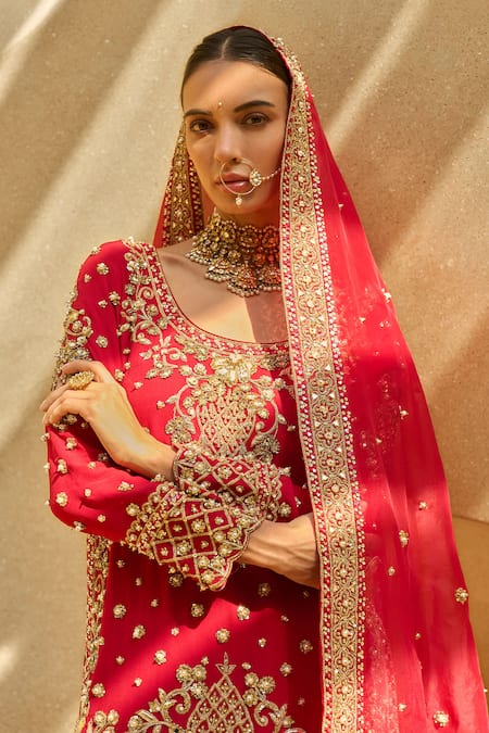 Buy Tamanna Punjabi Kapoor Red Georgette, Shantoon Embroidery, Sequins, Stones, Zari Kurta And Sharara Set Online at Aza Fashions Buy_Tamanna Punjabi Kapoor_Red Georgette, Shantoon Embroidery, Sequins, Stones, Zari Kurta And Sharara Set _Online_at_Aza_Fashions