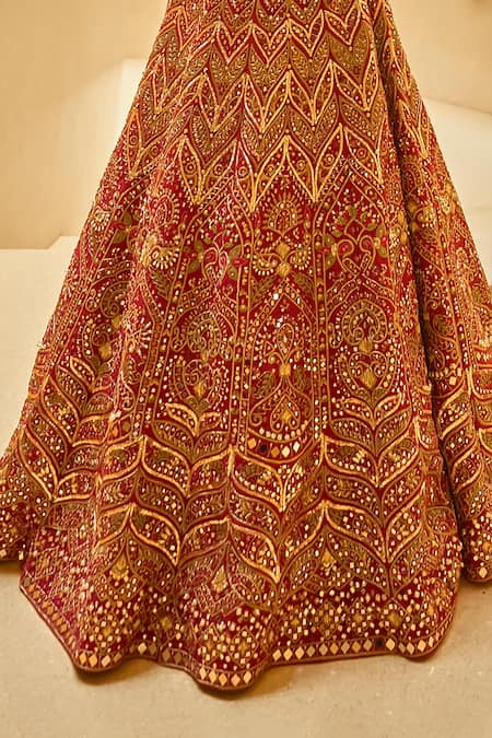 Tamanna Punjabi Kapoor_Wine Silk, Shantoon, Organza Embroidery, Zari, Mirrors, Bridal Lehenga Set _Online_at_Aza_Fashions