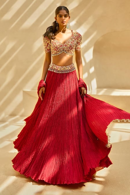 Tamanna Punjabi Kapoor Embroidered Blouse & Crushed Lehenga Set 