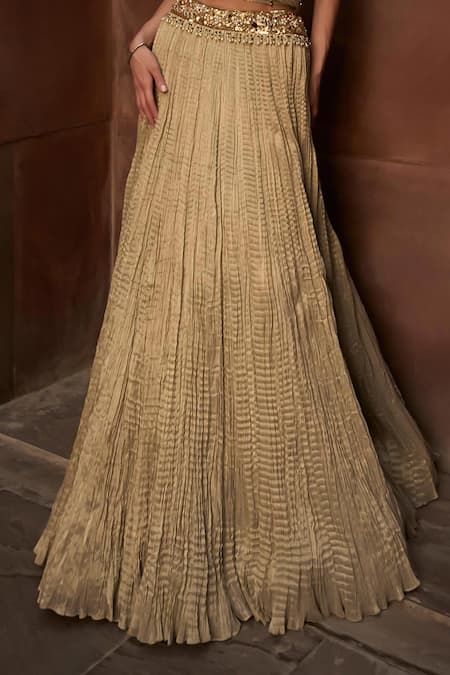 Buy Tamanna Punjabi Kapoor Gold Tissue Embroidery, Sequins, Beads Sweetheart Crushed Lehenga And Blouse Set Online at Aza Fashions Buy_Tamanna Punjabi Kapoor_Gold Tissue Embroidery, Sequins, Beads Sweetheart Crushed Lehenga And Blouse Set _Online_at_Aza_Fashions