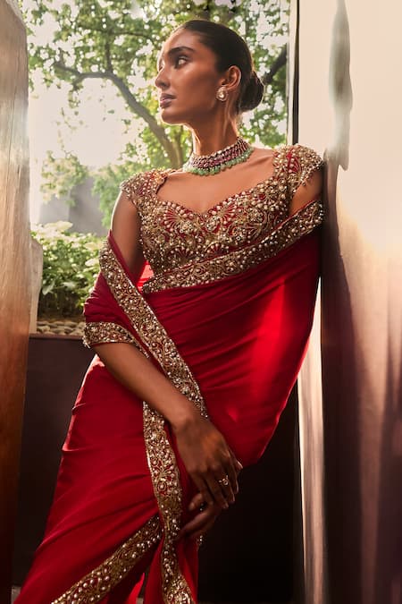 Buy Tamanna Punjabi Kapoor Red Crepe Zari, Beads, Pearls, Embroidery, Embellished Saree With Blouse Online at Aza Fashions Buy_Tamanna Punjabi Kapoor_Red Crepe Zari, Beads, Pearls, Embroidery, Embellished Saree With Blouse _Online_at_Aza_Fashions