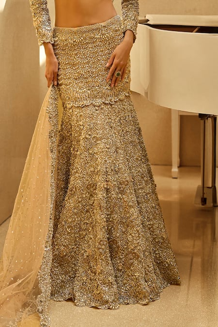 Tamanna Punjabi Kapoor Peach Tulle Beads, Sequins, Stones, Embroidery Embellished Lehenga Blouse Set at Aza Fashions Tamanna Punjabi Kapoor_Peach Tulle Beads, Sequins, Stones, Embroidery Embellished Lehenga Blouse Set _at_Aza_Fashions