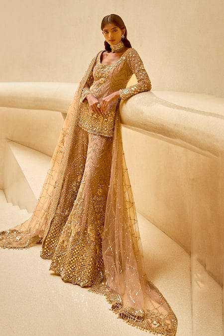 Tamanna Punjabi Kapoor Chevron Sequin Embroidered Kurta Sharara Set 