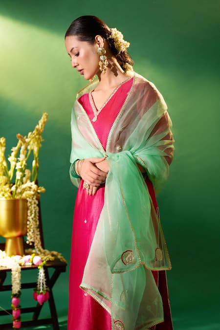 Buy Samyukta Singhania Magenta Chanderi Silk Embroidery, Metallic Thread, Gota Patti Hand Kurta Set Online at Aza Fashions Buy_Samyukta Singhania_Magenta Chanderi Silk Embroidery, Metallic Thread, Gota Patti Hand Kurta Set _Online_at_Aza_Fashions