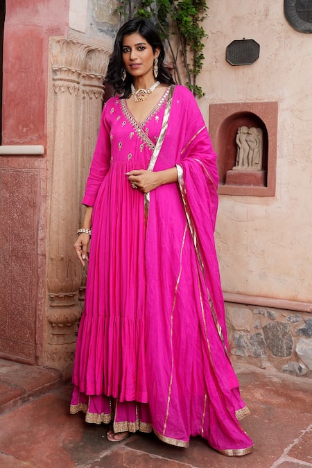 Nazar By Indu Mirror Work Angrakha Anarkali Gharara Set