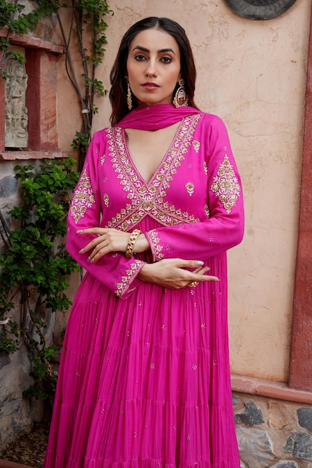 Nazar By Indu Fuchsia Cotton Mirrors, Gota Patti, Sequins, Work And Detailed Anarkali Set Online at Aza Fashions Nazar By Indu_Fuchsia Cotton Mirrors, Gota Patti, Sequins, Work And Detailed Anarkali Set _Online_at_Aza_Fashions