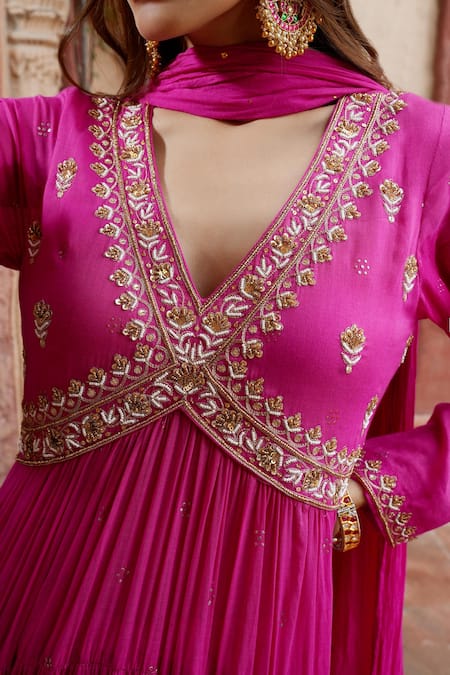 Shop Nazar By Indu Fuchsia Cotton Mirrors, Gota Patti, Sequins, Work And Detailed Anarkali Set Online at Aza Fashions Shop_Nazar By Indu_Fuchsia Cotton Mirrors, Gota Patti, Sequins, Work And Detailed Anarkali Set _Online_at_Aza_Fashions