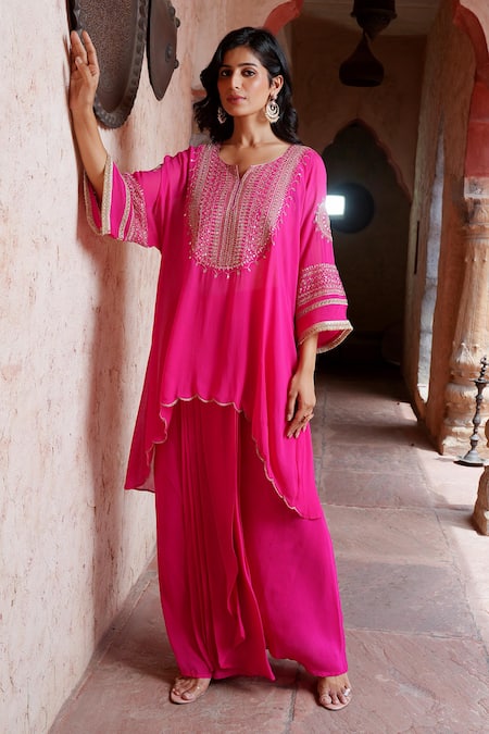 Nazar By Indu Zari Embroidered Cape & Draped Palazzo Set