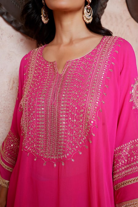 Buy Nazar By Indu Pink Crepe Split V-neck Zari Embroidered Cape And Draped Palazzo Set Online at Aza Fashions Buy_Nazar By Indu_Pink Crepe Split V-neck Zari Embroidered Cape And Draped Palazzo Set _Online_at_Aza_Fashions