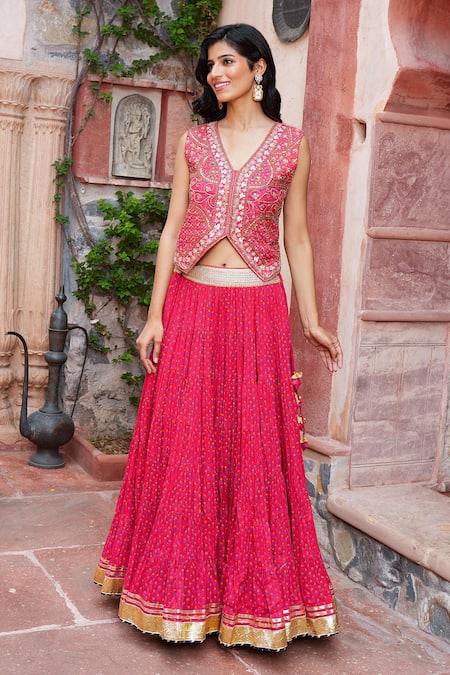 Buy Nazar By Indu Red Cotton Gota Patti, Zari, Embroidery V-neck Jacket And Skirt Set Online at Aza Fashions Buy_Nazar By Indu_Red Cotton Gota Patti, Zari, Embroidery V-neck Jacket And Skirt Set _Online_at_Aza_Fashions