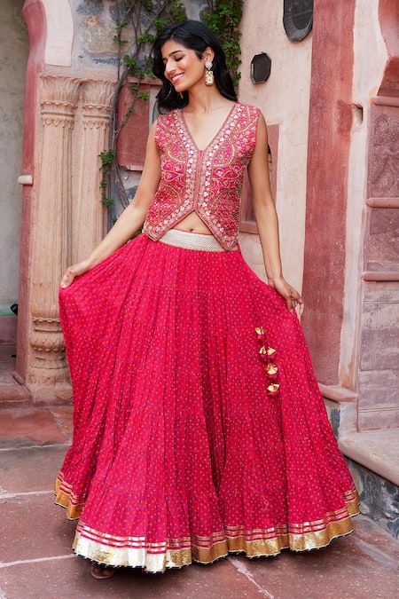 Nazar By Indu Gota Zari Embroidered Jacket & Skirt Set