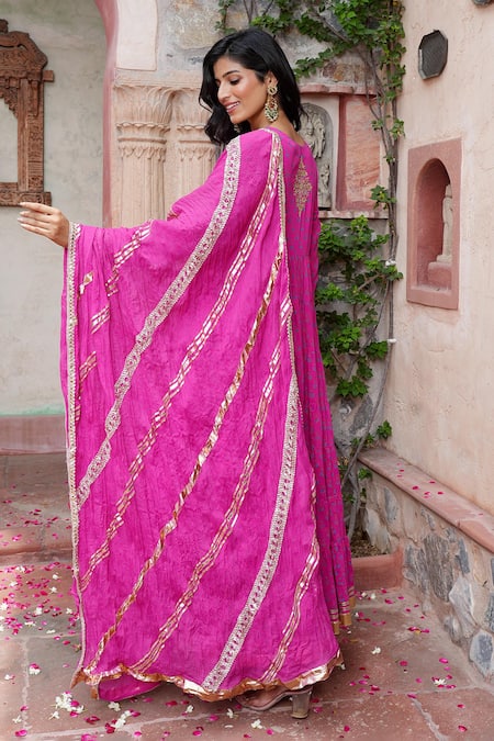 Nazar By Indu Pink Cotton Gota Patti, Zari, Embroidery V-neck Anarkali With Dupatta Online at Aza Fashions Nazar By Indu_Pink Cotton Gota Patti, Zari, Embroidery V-neck Anarkali With Dupatta _Online_at_Aza_Fashions