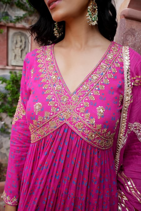 Buy Nazar By Indu Pink Cotton Gota Patti, Zari, Embroidery V-neck Anarkali With Dupatta Online at Aza Fashions Buy_Nazar By Indu_Pink Cotton Gota Patti, Zari, Embroidery V-neck Anarkali With Dupatta _Online_at_Aza_Fashions