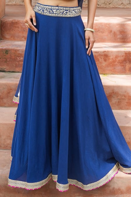 Nazar By Indu Navy Cotton, Georgette, Chiffon Gota Patti, Piping, Corset Lehenga Set Online at Aza Fashions Nazar By Indu_Navy Cotton, Georgette, Chiffon Gota Patti, Piping, Corset Lehenga Set _Online_at_Aza_Fashions
