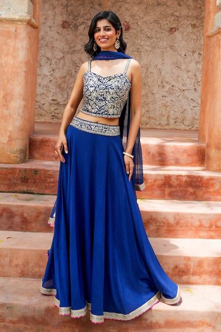 Shop Nazar By Indu Navy Cotton, Georgette, Chiffon Gota Patti, Piping, Corset Lehenga Set Online at Aza Fashions Shop_Nazar By Indu_Navy Cotton, Georgette, Chiffon Gota Patti, Piping, Corset Lehenga Set _Online_at_Aza_Fashions