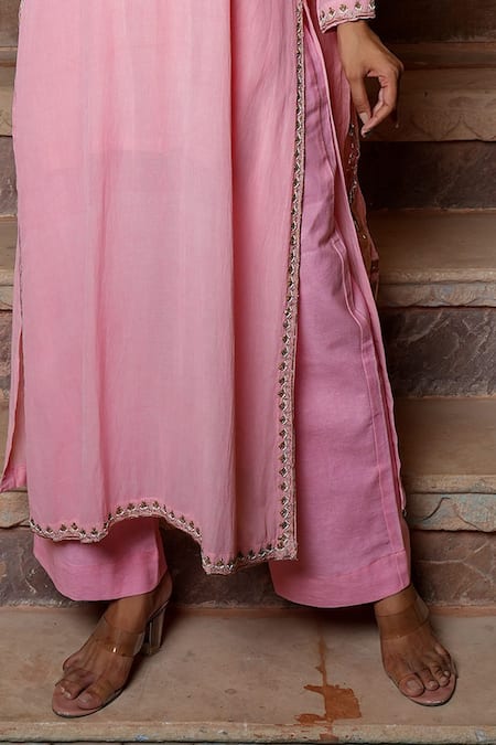 Nazar By Indu Blush Cotton, Georgette Embroidery, Mirrors, Metallic Thread And Kurta Set Online at Aza Fashions Nazar By Indu_Blush Cotton, Georgette Embroidery, Mirrors, Metallic Thread And Kurta Set _Online_at_Aza_Fashions