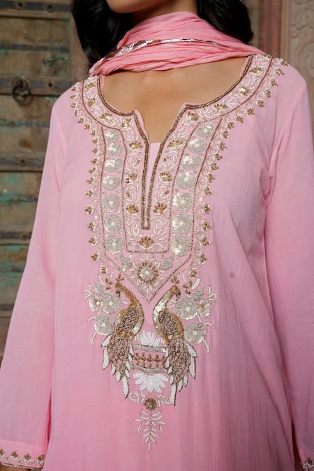 Buy Nazar By Indu Blush Cotton, Georgette Embroidery, Mirrors, Metallic Thread And Kurta Set Online at Aza Fashions Buy_Nazar By Indu_Blush Cotton, Georgette Embroidery, Mirrors, Metallic Thread And Kurta Set _Online_at_Aza_Fashions