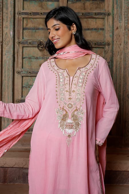 Shop Nazar By Indu Blush Cotton, Georgette Embroidery, Mirrors, Metallic Thread And Kurta Set Online at Aza Fashions Shop_Nazar By Indu_Blush Cotton, Georgette Embroidery, Mirrors, Metallic Thread And Kurta Set _Online_at_Aza_Fashions