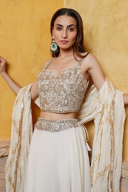 Buy Nazar By Indu Ivory Cotton Sequins, Metallic Thread, Blouse And Fluid Skirt Lehenga Set Online at Aza Fashions Buy_Nazar By Indu_Ivory Cotton Sequins, Metallic Thread, Blouse And Fluid Skirt Lehenga Set _Online_at_Aza_Fashions