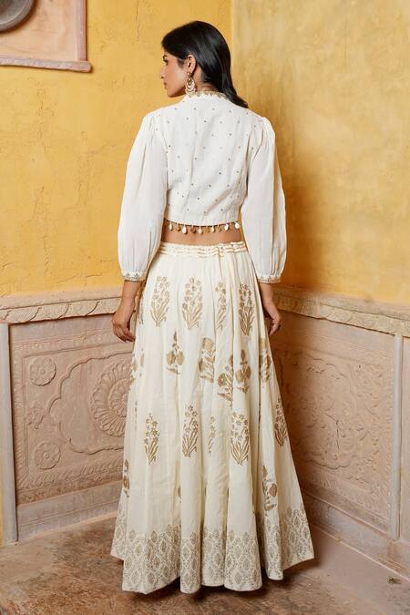 Nazar By Indu Embroidered Blouse & Motif Flared Lehenga Set