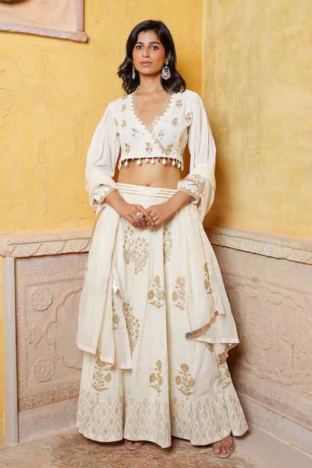 Nazar By Indu Embroidered Blouse & Motif Flared Lehenga Set