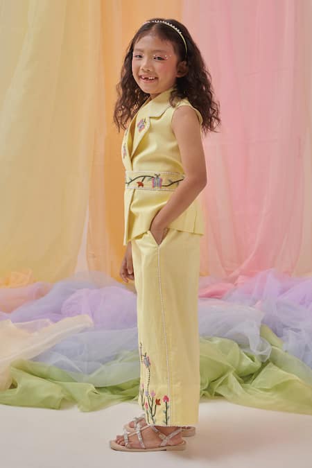 Littleens Yellow Cotton Lace, Embroidery Kazumi Garden Feels Blazer Set Online at Aza Fashions Littleens_Yellow Cotton Lace, Embroidery Kazumi Garden Feels Blazer Set _Online_at_Aza_Fashions