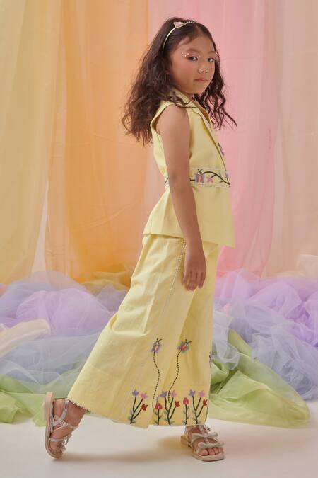 Shop Littleens Yellow Cotton Lace, Embroidery Kazumi Garden Feels Blazer Set Online at Aza Fashions Shop_Littleens_Yellow Cotton Lace, Embroidery Kazumi Garden Feels Blazer Set _Online_at_Aza_Fashions