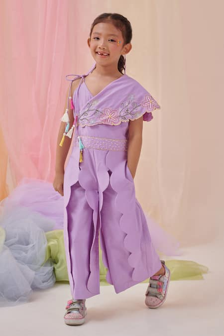 Buy Littleens Purple Cotton Tassels, Embroidery Merakithe Creative Jumpsuit Online at Aza Fashions Buy_Littleens_Purple Cotton Tassels, Embroidery Merakithe Creative Jumpsuit _Online_at_Aza_Fashions