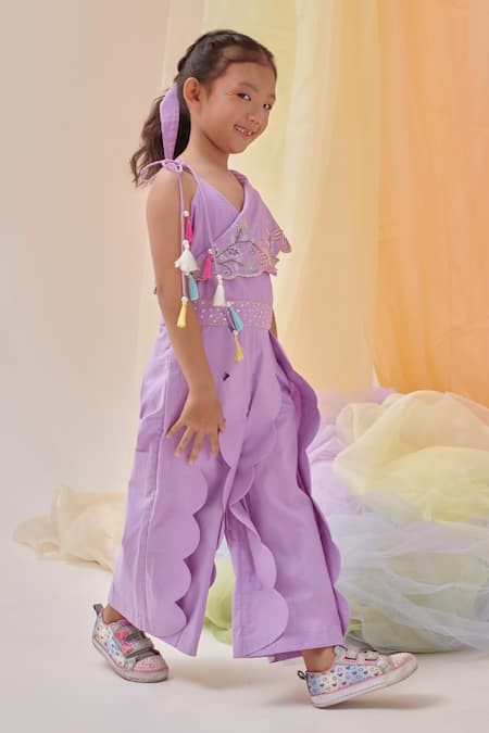 Littleens Purple Cotton Tassels, Embroidery Merakithe Creative Jumpsuit at Aza Fashions Littleens_Purple Cotton Tassels, Embroidery Merakithe Creative Jumpsuit _at_Aza_Fashions