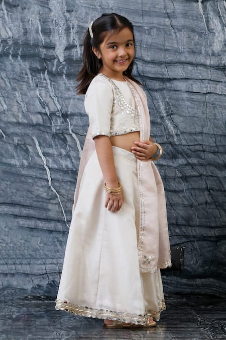 Shop MI Dulce AN'YA Gold Tissue, Silk Mirrors, Embroidery, Sequins, Metallic Thread Lehenga Set Online at Aza Fashions Shop_MI Dulce AN'YA_Gold Tissue, Silk Mirrors, Embroidery, Sequins, Metallic Thread Lehenga Set _Online_at_Aza_Fashions