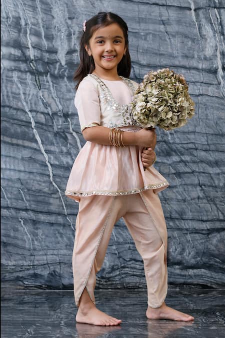 Shop MI Dulce AN'YA Off White Tissue, Silk Mirrors, Embroidery, Gota Patti, Jacket And Kurta Set Online at Aza Fashions Shop_MI Dulce AN'YA_Off White Tissue, Silk Mirrors, Embroidery, Gota Patti, Jacket And Kurta Set _Online_at_Aza_Fashions