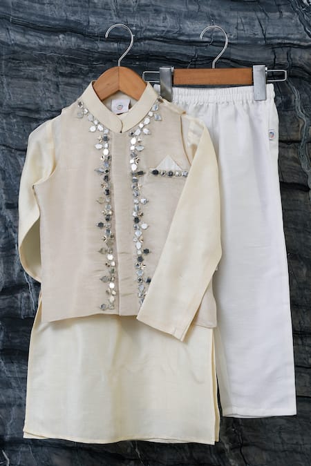 MI Dulce AN'YA Cream Tissue, Silk Mirrors, Embroidery Bundi And Kurta Set Online at Aza Fashions MI Dulce AN'YA_Cream Tissue, Silk Mirrors, Embroidery Bundi And Kurta Set _Online_at_Aza_Fashions
